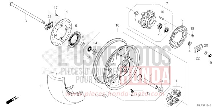 ROUE ARRIERE de CMX 1100 "Rebel" IRIDIUM GRAY METALLIC (NHC65) de 2025